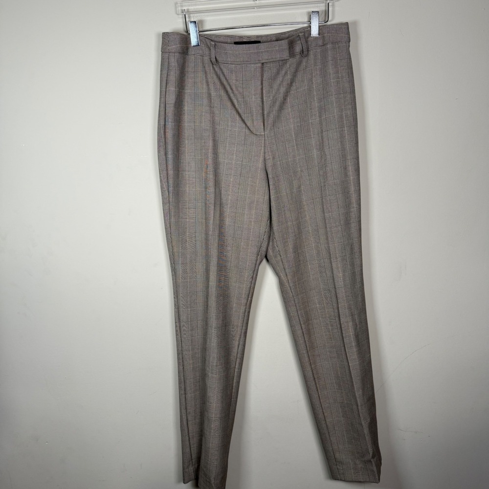Talbots Brown Plaid High Waist Straight Trousers Size 10 Office Career
